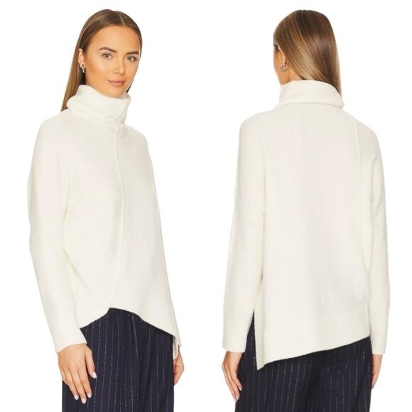 Allsaints Ivory White Cream Lock Roll Neck Asymmetric Wool Turtleneck Sweater - Picture 3 of 12